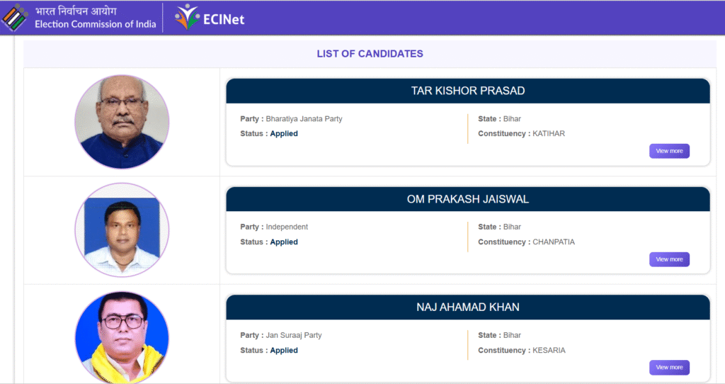 Bihar Election Candidate List