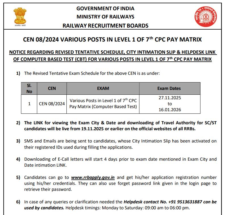 RRB Group D Admit Card 2025