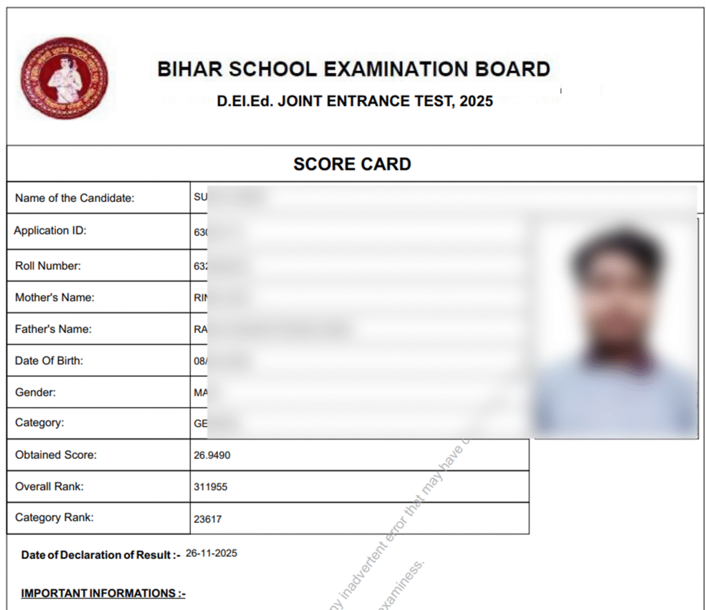 Bihar DElEd Result 2025 