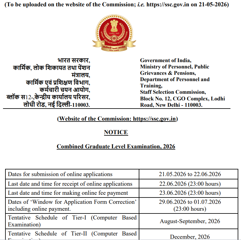 SSC CGL Recruitment 2026