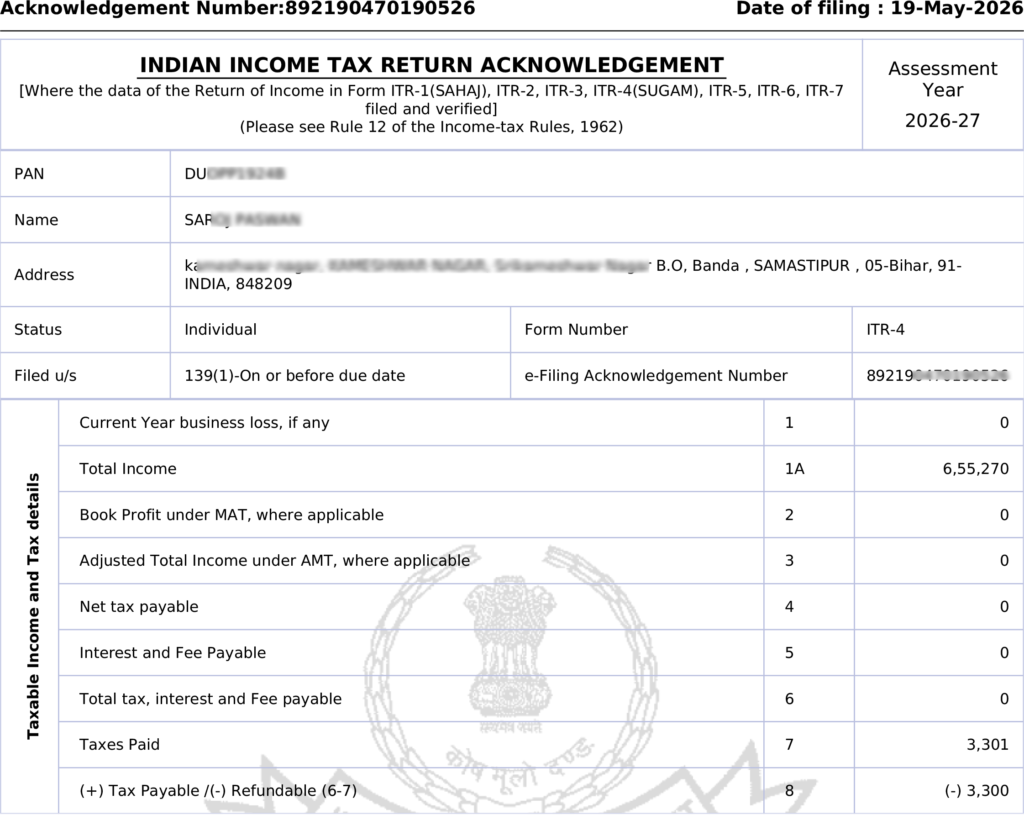 ITR-4 Filing 2026-27