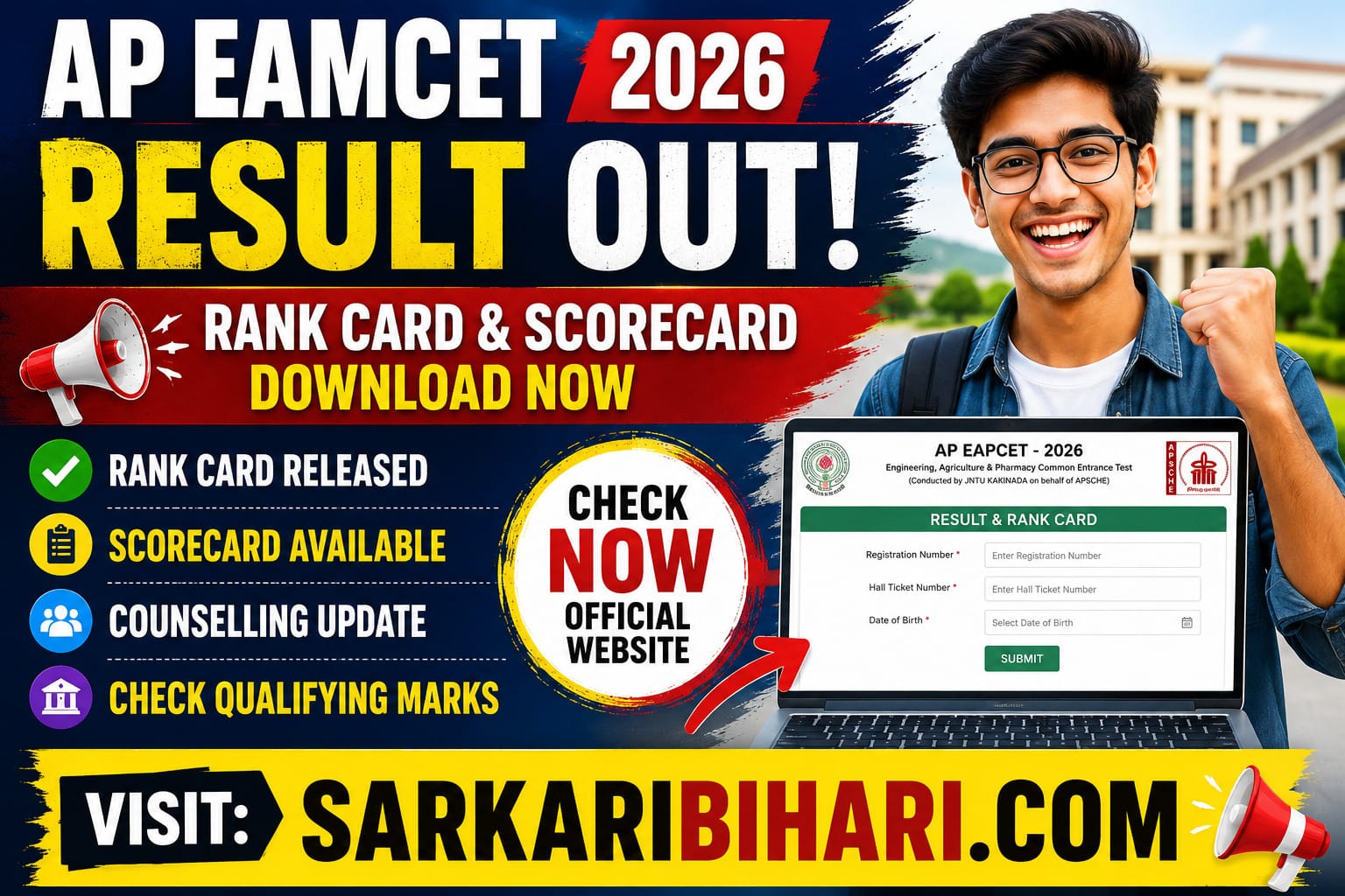 AP EAMCET Result 2026 AP EAPCET Result 2026 AP EAMCET Rank Card 2026 AP EAMCET Counselling 2026
