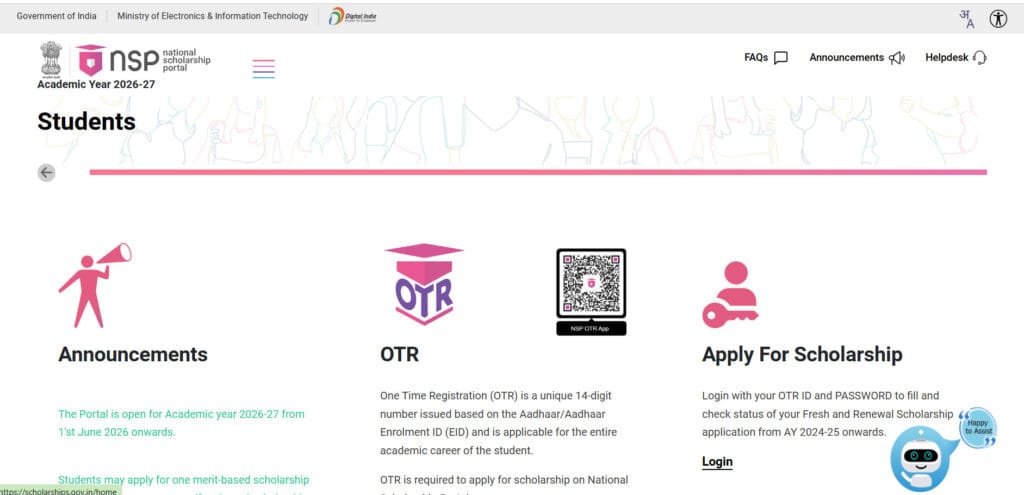 NSP Scholarship 2026
NSP Scholarship Online Apply
NSP OTR Registration
National Scholarship Portal