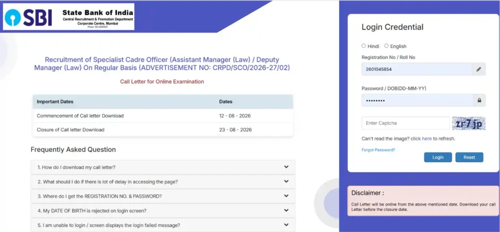 SBI Law Officer Recruitment 2026
SBI SCO Recruitment 2026
SBI Law Officer Vacancy 2026
SBI Assistant Manager Law Recruitment 2026
SBI Deputy Manager Law Recruitment 2026
SBI Law Officer Admit Card 2026