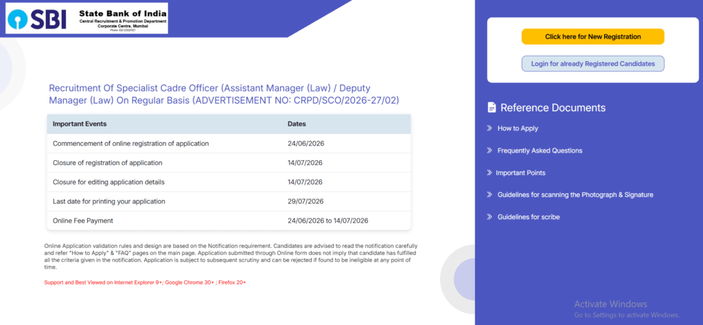 SBI Law Officer Recruitment 2026
SBI SCO Recruitment 2026
SBI Law Officer Vacancy 2026
SBI Assistant Manager Law Recruitment 2026
SBI Deputy Manager Law Recruitment 2026
