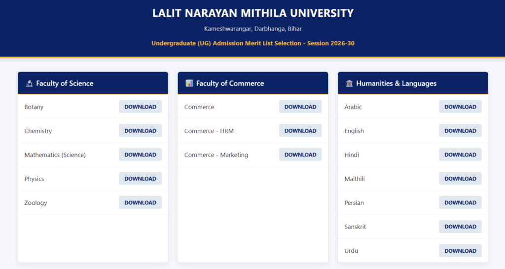 LNMU UG Merit List 2026
LNMU Merit List 2026 PDF
LNMU UG Admission Merit List
LNMU College Allotment 2026