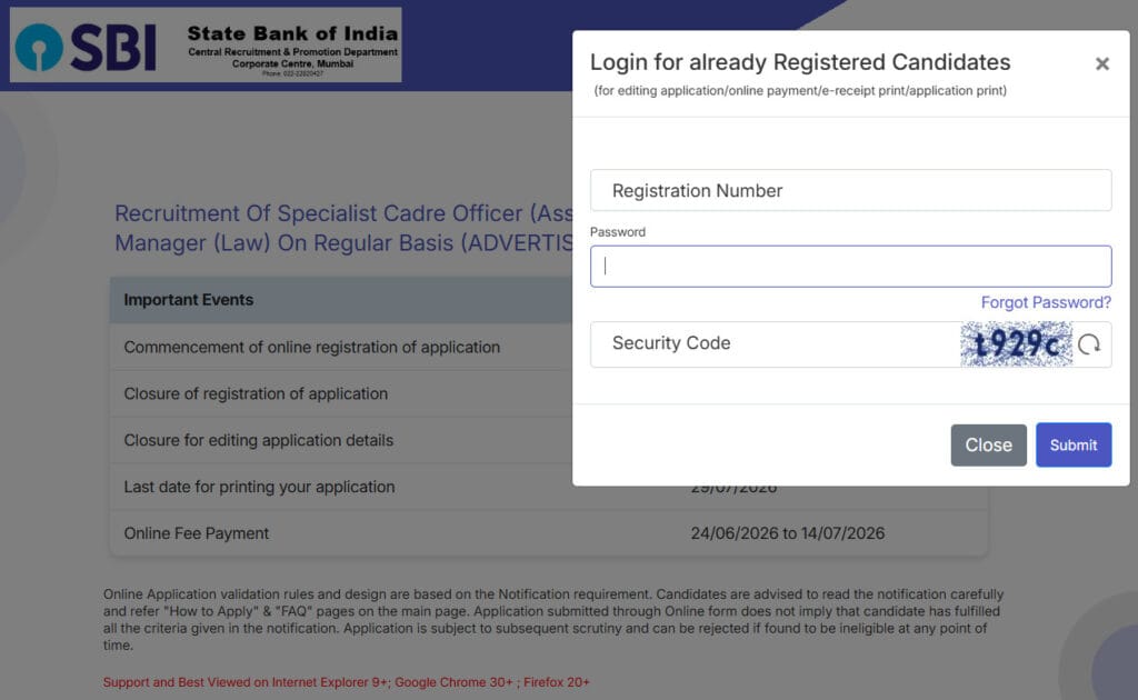 SBI Law Officer Recruitment 2026
SBI SCO Recruitment 2026
SBI Law Officer Vacancy 2026
SBI Assistant Manager Law Recruitment 2026
SBI Deputy Manager Law Recruitment 2026
