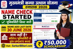 Mukhyamantri Kanya Utthan Yojana Graduation Bihar Graduation Scholarship 2026 Mukhyamantri Balika Snatak Protsahan Yojana Bihar Graduation Scholarship ₹50000 Mukhyamantri Kanya Utthan Yojana Graduation 2026