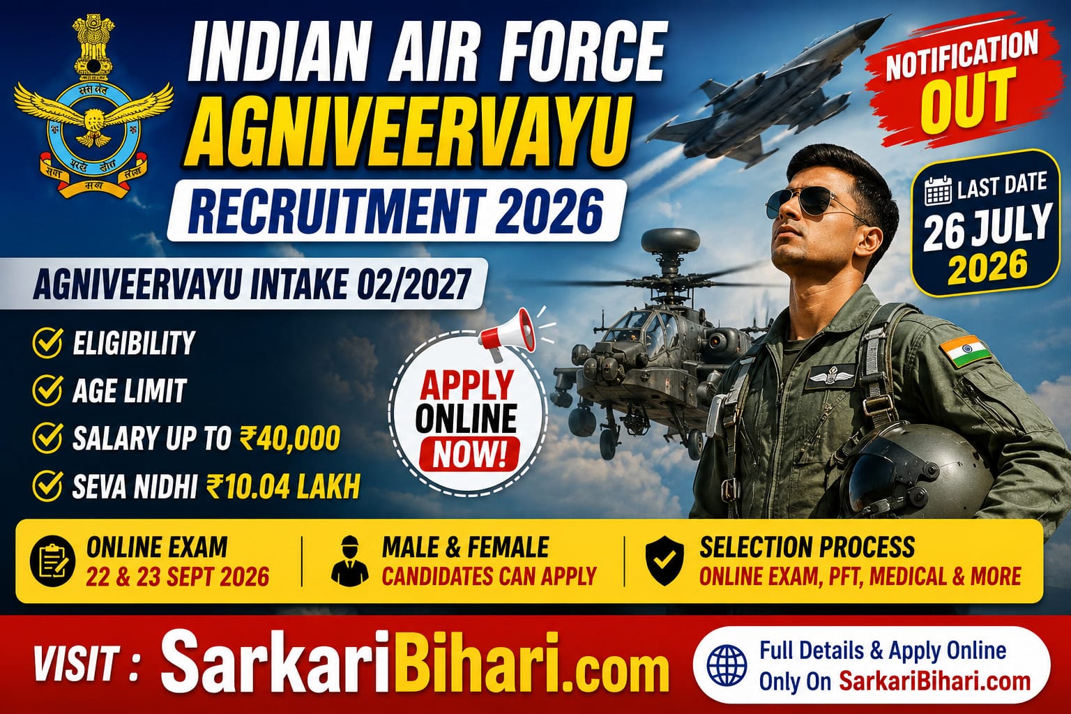 Indian Air Force Agniveervayu Recruitment Air Force Agniveervayu Vacancy 2026 Agniveervayu Intake 02/2027 Indian Air Force Recruitment 2026