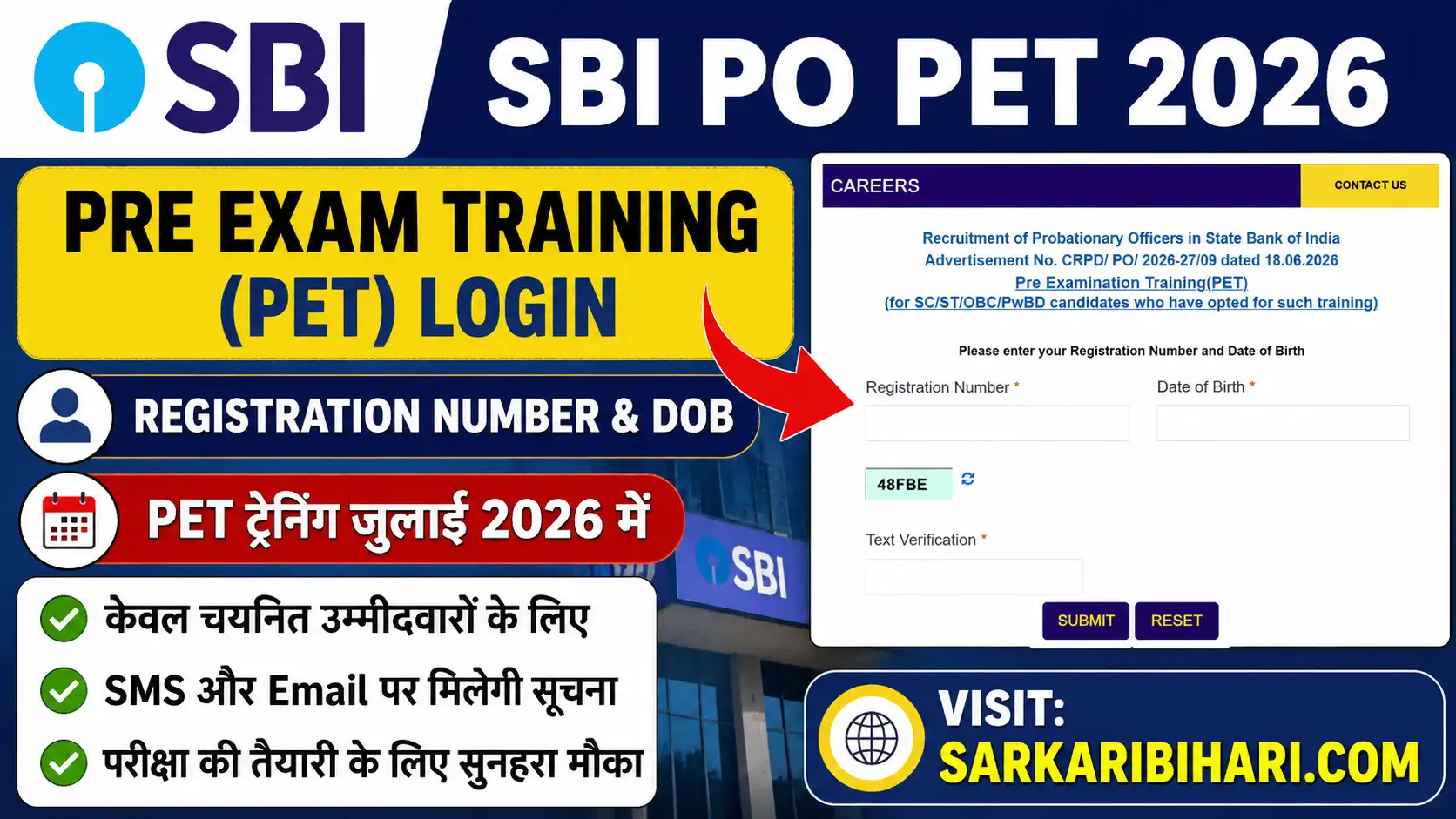 SBI PO Pre Exam Training PET 2026 SBI PO PET Login 2026 SBI PO PET Registration Number Login SBI PO Pre Exam Training