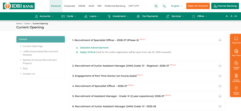 IDBI Bank Specialist Officer Recruitment
idbi bank
IDBI SO Recruitment 2026
IDBI Bank SO Vacancy 2026
IDBI Bank Recruitment 2026