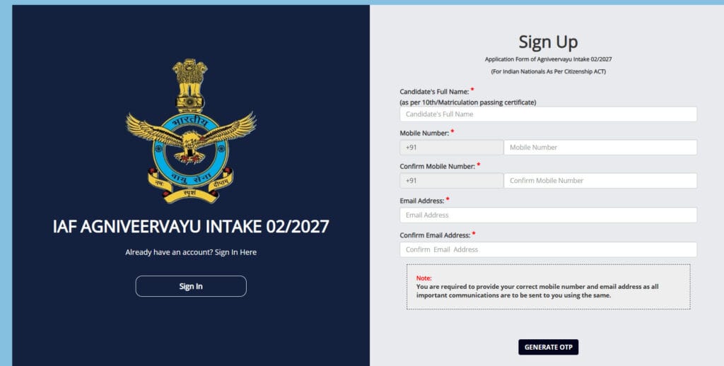 Indian Air Force Agniveervayu Recruitment
Air Force Agniveervayu Vacancy 2026
Agniveervayu Intake 02/2027
Indian Air Force Recruitment 2026