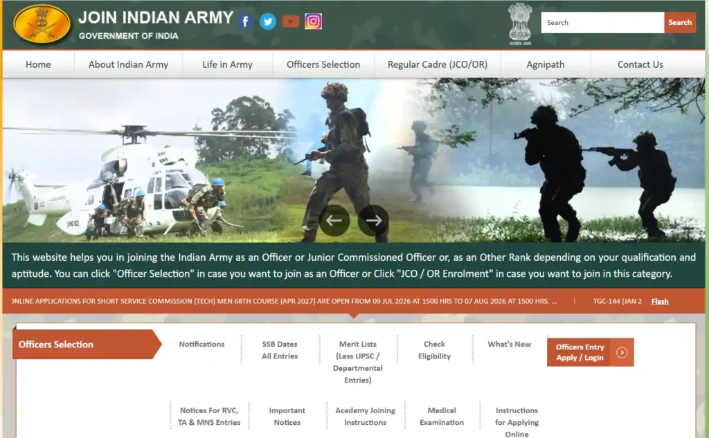 Indian Army SSC Tech 68 Recruitment 2027
Indian Army Technical Officer Recruitment 2027
Indian Army SSC Tech Apply Online 2027
Indian Army SSC Tech Notification 2027
