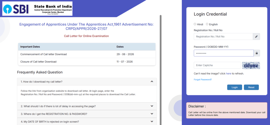 SBI Apprentice Admit Card 2026
SBI Apprentice Call Letter 2026
SBI Apprentice Exam Date 2026
SBI Apprentice Hall Ticket 2026