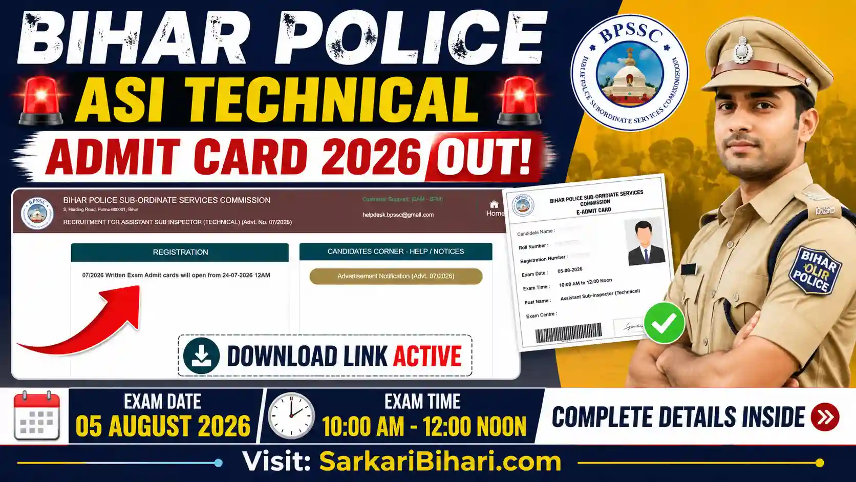 Bihar Police ASI Technical Admit Card 2026 BPSSC ASI Technical Admit Card 2026 Bihar Police ASI Admit Card BPSSC Admit Card 2026 Bihar ASI Admit Card