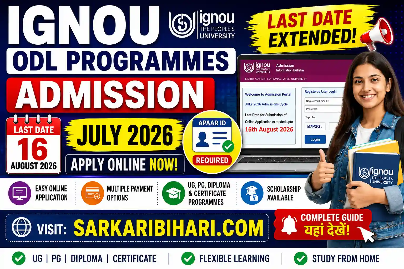 IGNOU ODL Admission July 2026 IGNOU Admission 2026 IGNOU July Admission 2026 IGNOU Online Admission ignou
