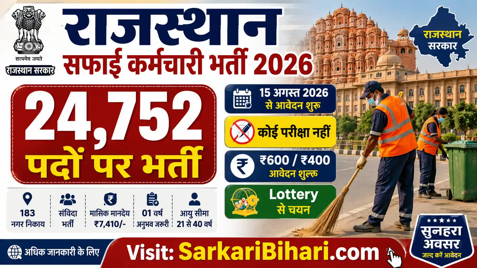 Rajasthan Safai Karmachari Recruitment 2026 Rajasthan Safai Karmachari Vacancy 2026 Rajasthan Safai Karmachari Bharti 2026 Rajasthan Contract Safai Karmachari Recruitment 2026