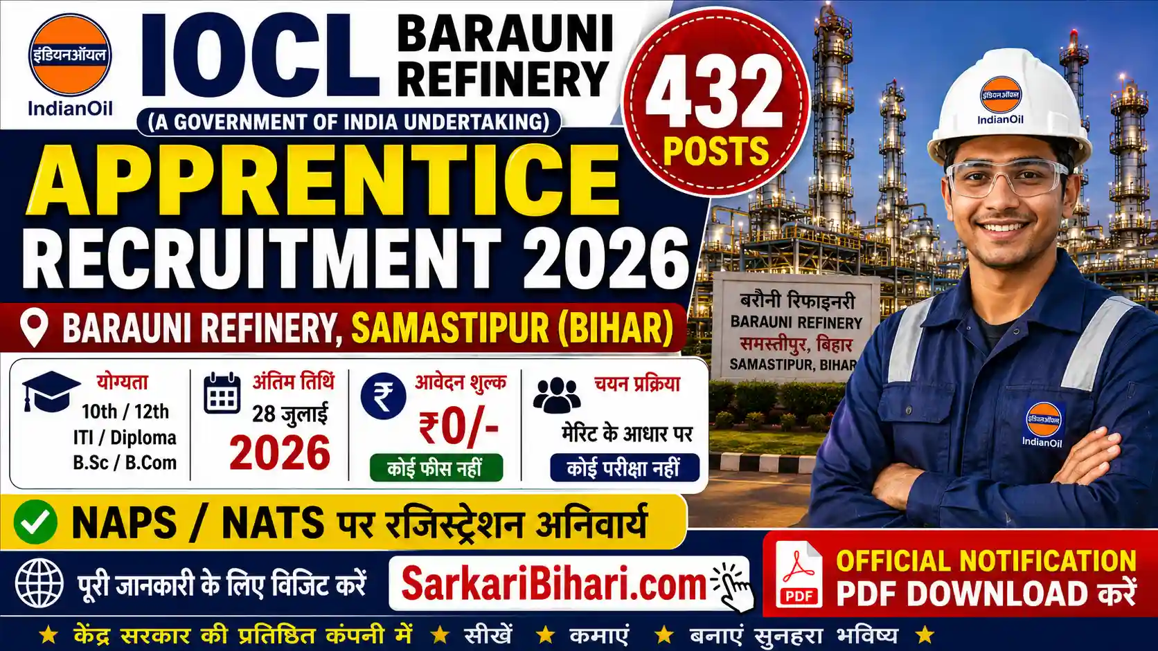 IOCL Barauni Refinery Apprentice Recruitment IOCL Apprentice Recruitment 2026 IOCL Barauni Apprentice Vacancy 2026 IOCL Apprentice Apply Online 2026