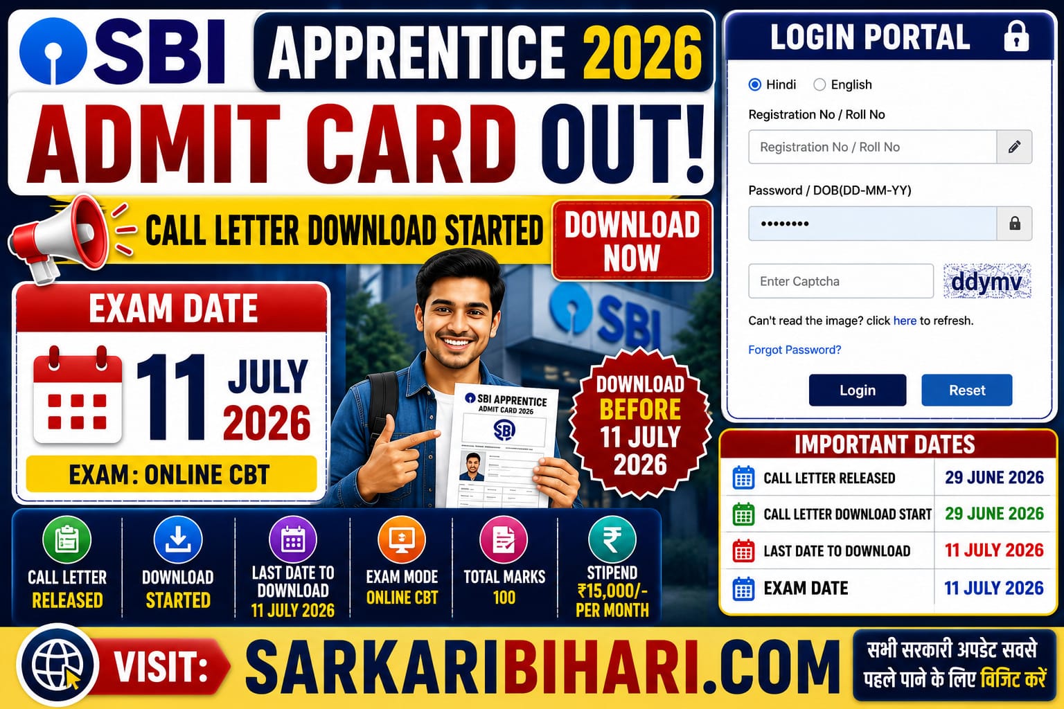 SBI Apprentice Admit Card 2026 SBI Apprentice Call Letter 2026 SBI Apprentice Exam Date 2026 SBI Apprentice Hall Ticket 2026