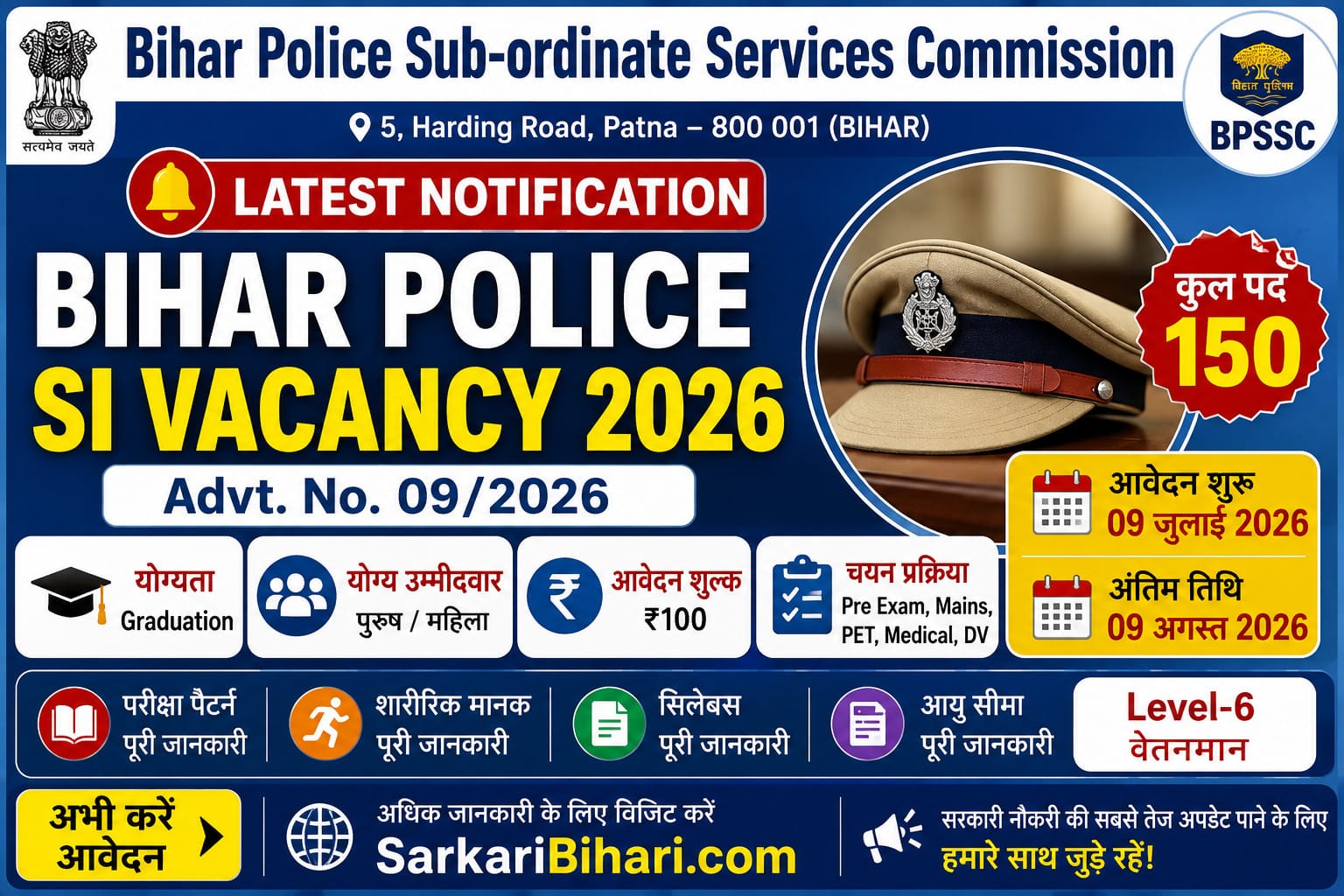 Bihar Police SI Vacancy 2026 Bihar Police SI Recruitment 2026 BPSSC SI Notification 2026 Bihar Police SI Apply Online bihar police si
