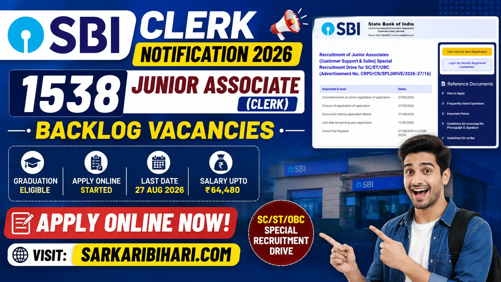 SBI Clerk Notification 2026 SBI Clerk Recruitment 2026 SBI Junior Associate Recruitment 2026 SBI Clerk Backlog Vacancy 2026 sbi clerk