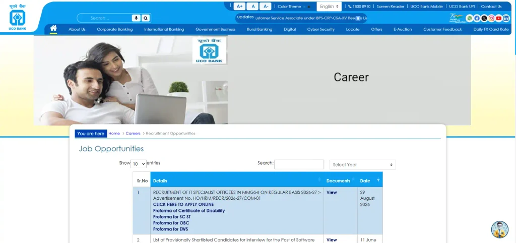 UCO Bank Specialist Officer Recruitment 2026
uco bank
UCO Bank SO Vacancy 2026
UCO Bank Specialist Cadre Officer Vacancy
uco bank vacancy 2026