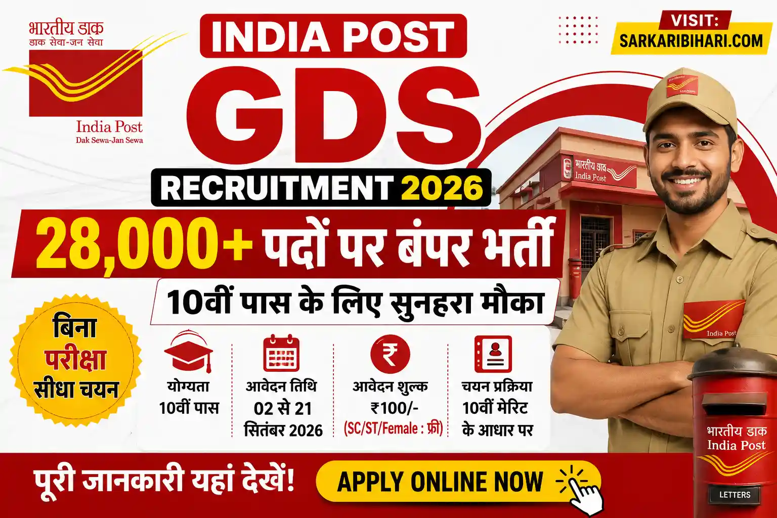 India Post GDS Recruitment 2026 GDS 28000 Posts Vacancy GDS Online Engagement 2026 India Post GDS Apply Online GDS